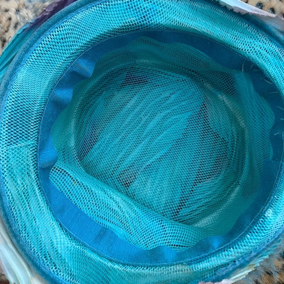 Vintage Silk Fabric Hat with Marabou Feathers Bright Blue - Picture 3 of 12